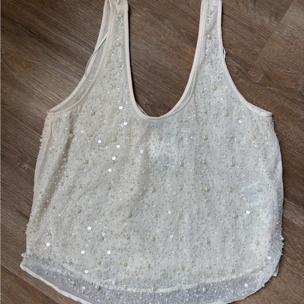 H&M Beaded Champagne Sequin Tank Top - Picture 2 of 4